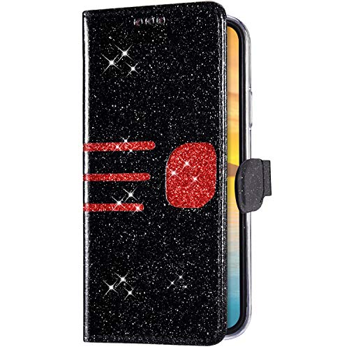 Uposao Compatible with iPhone 6S Plus 5.5 Wallet Case Girls Glitter Sparkly Bling PU Leather Flip Case Cover with Credit Card Holder&Wrist Strap Magnetic Closure Kickstand,Black