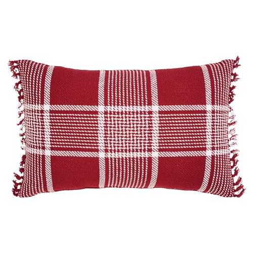 VHC Brands Farmhouse Christmas Decorations Eston Red White Plaid Pillow
