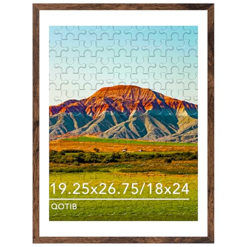 QOTIB Wood 19.25x26.75 Picture Frame with 18x24 Mat Display 18x24 with Mat or 19.25x26.75 Without Mat Wood 19.25 by 26.75 Photo Frame 19.25 x 26.75 Frame for Wall Hanging Display Deep Brown