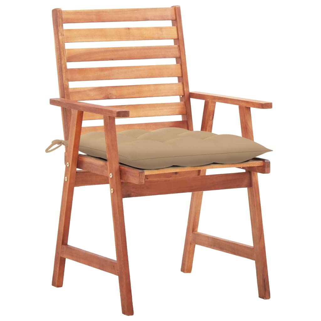Set di 2 sedie da pranzo in legno di acacia, con cuscino | Rivestimento a olio, resistente alle intemperie, design a doghe, cuscino in poliestere impermeabile, portata 110 kg