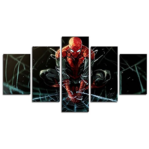 Lienzo impreso de YspgArt66 con 5 paneles del superhéroe Spiderman, pintura artística de pared para el hogar o la oficina, decoración moderna para regalo (sin marco)