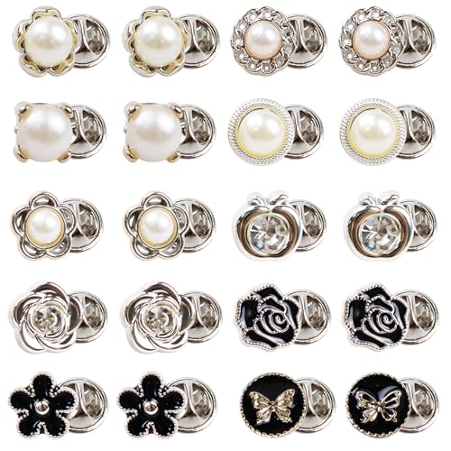 No Sew Womens Shirt Buttons 20PCS Modest Pins for Dresses Anti Exposure Fixed Brooches for Low Cut Tops Cardigans Safety Brooch Pins Cover Up Buttons for Clothes Hats Bags Mix Pattern