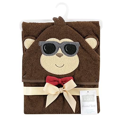 Image of Hudson Baby Unisex Baby Cotton Animal Face Hooded Towel, Dapper Monkey, One Size