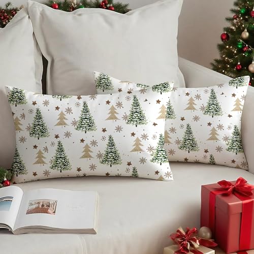 Vorysum Grün Weihnachtsbaum Kissenbezug 30x50 cm 2er Set Samt Winter...