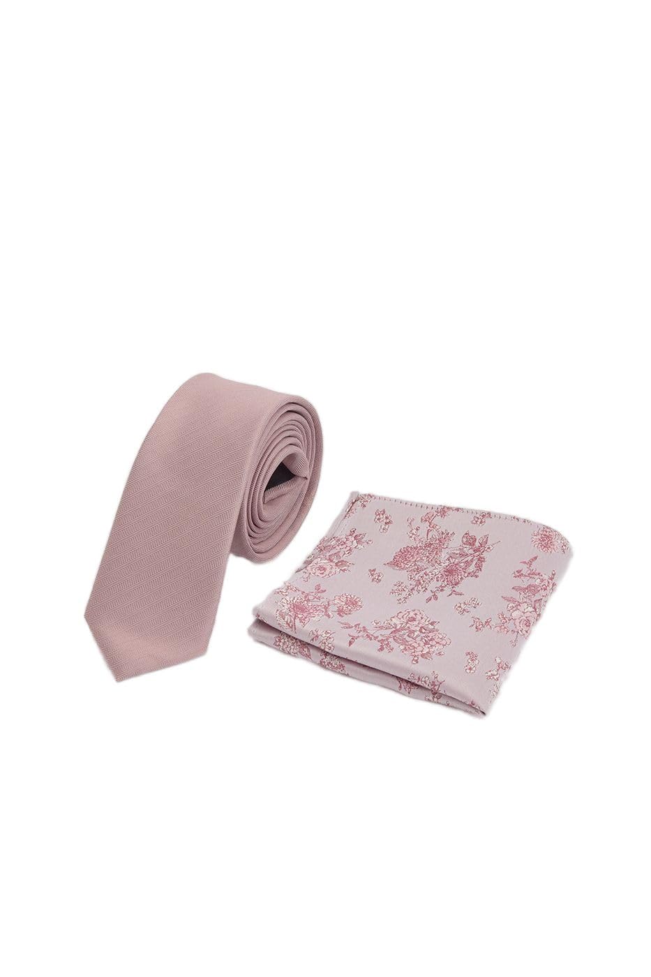 Burton Men's Pink Plain Tie And Floral Pocket Square