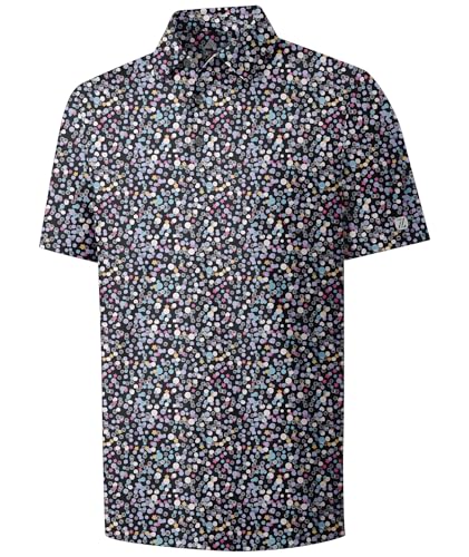 V VALANCH Mens Golf Shirts Short Sleeve Print Polo Shirt Black Bubble M