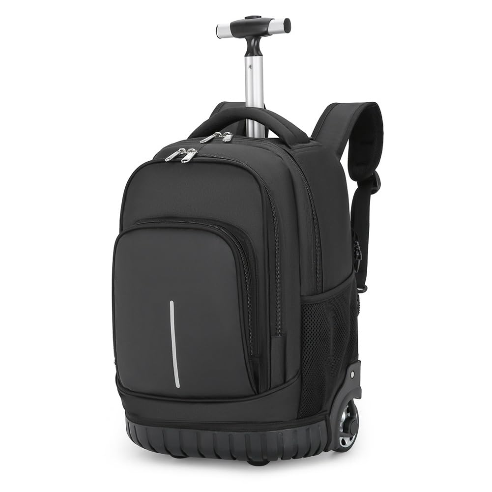 Sac à Dos à Roulette Garçon, Sac Ecole Trolley pour Primaire et Secondaires, Cartable a Roulette Garçons Filles, Noir