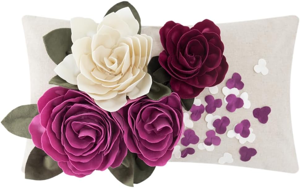KINGROSE 3D Handmade Flower Decorative Accent Throw Pillowcase Soft Cushion Covers for Sofa Couch Chair 12 x 20 Inches Rose Red