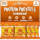 CRISP POWER Protein Pretzels, NEW Cheddar, 25G Protein, High Protein Snack, High Fiber, Low Carb Crunchy Pretzel Snacks, No Added Sugar, 1.75 oz Bags, 6 Pack, Vegan, Keto