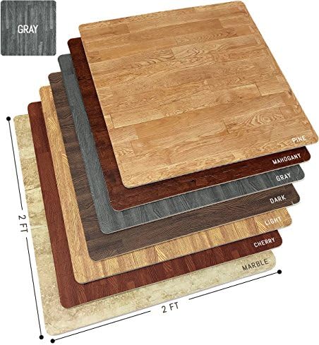 Sorbus Wood Floor Mats Foam Interlocking Wood Mats Each Tile 4 Square Feet 3/8-Inch Thick Puzzle Wood Tiles with Borders – for Home Office Playroom Basement (12 Tiles 48 Sq ft, Wood Grain - Gray)