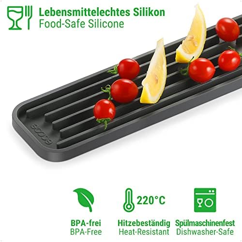 ecooe Silicone Dish Drying Mat Space Saving Small Drying Mat for Glasses Bottles and More Dishwasher Safe 43 x 7.8 x 1 cm Grey