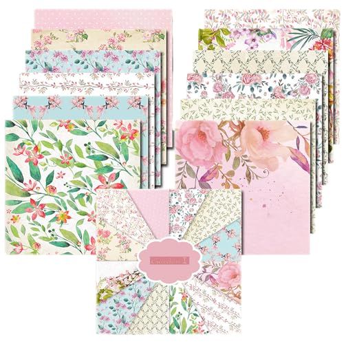 24 piezas de papel para álbumes de recortes, bloc de papel floral para álbumes de recortes, 12 diseños de flores de jardín, cartulina de un solo lado, papel de origami para diario basura, suministros