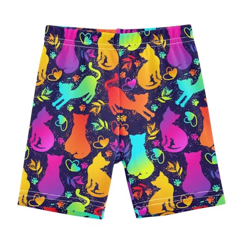 JHKKU Girls Bright Neon Cats Shorts Cotton Cartwheel Bike Kids Biker Under Dress Dance Short Girl Clothes 4T