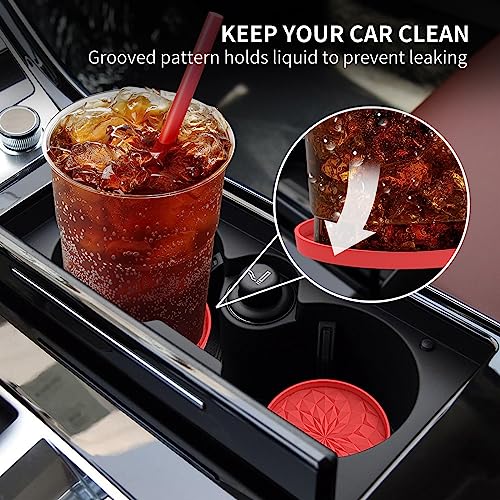 Image of ME.FAN Car Coasters for Cup Holders [4 Pack] - 2.75In Silicone Auto Mug Mats - Universal Non-Slip Recessed Car Interior AccessoriesRed