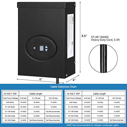 Dewenwils 300W Outdoor Low Voltage Transformer With Timer And Photocell Sensor, 120V Ac To 12V/14V Ac, Weatherproof, For Halogen & Led Landscape Lighting, Spotlight, Pathway Light, Etl Listed #TOP6