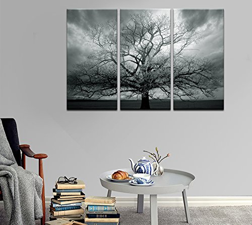 Sechars - Large 3 Panel Tree Picture Wall Art Dark Forest Landscape Canvas Prints Tree Of Life Painting Stretched And Framed For Living Room Home Office Decor #TOP1