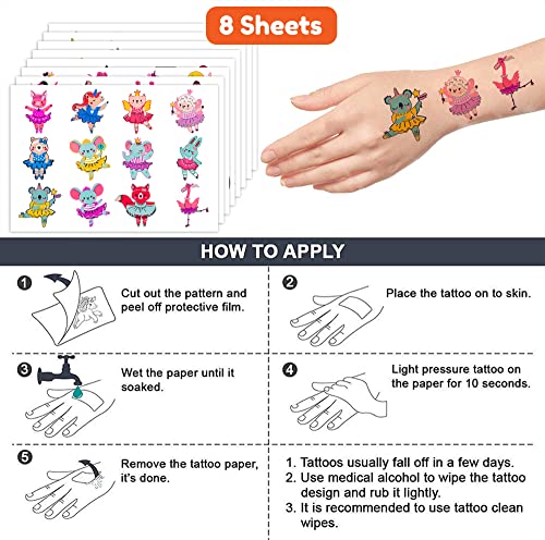 Ballerina Tattoos Themed Birthday Party Decorations Supplies Favors Decor 96 Pcs 8 Sheets Cute Temporary Tattoo Stickers For Girls Kids Boys School Gifts Rewards Home Activity #TOP6