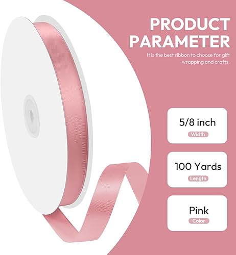 Miniatura 2 de Cinta de satén de 58 pulgadas x 100 yardas, cinta de seda rosa con carrete, ideal para envolver regalos, ramos florales, manualidades, decoraciones
