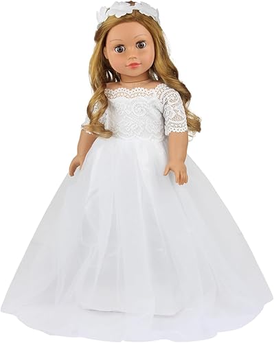 Vista 9 de ZITA ELEMENT Ropa de muñeca de 2 piezas de 18 pulgadas, traje de ángel pequeño, satén blanco y vestido de primera comunión con banda