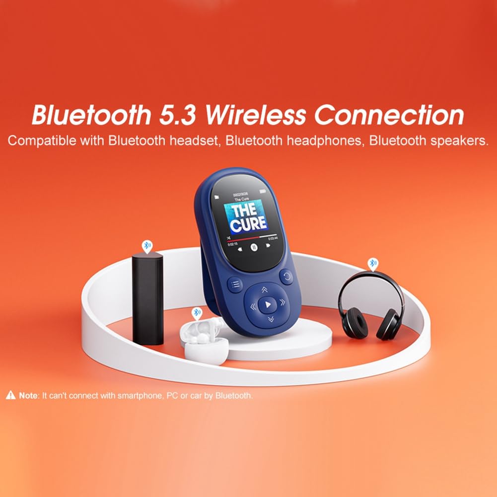 CONFUSE Lettore MP3 con Clip da 32 GB Lettore Musicale Portatile Lettore MP3 MP4 Bluetooth con Contapassi con Registrazione Radio FM per Bambini Facile Installazione
