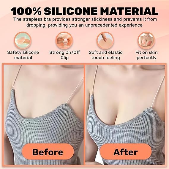 WROLY Sticky Bra, Adhesive Strapless with Nipple Covers, Silcone Invisible Push up Bra for Backless Dress Partywear Weddings (US, Cup Band, D, Skin) - Image 5
