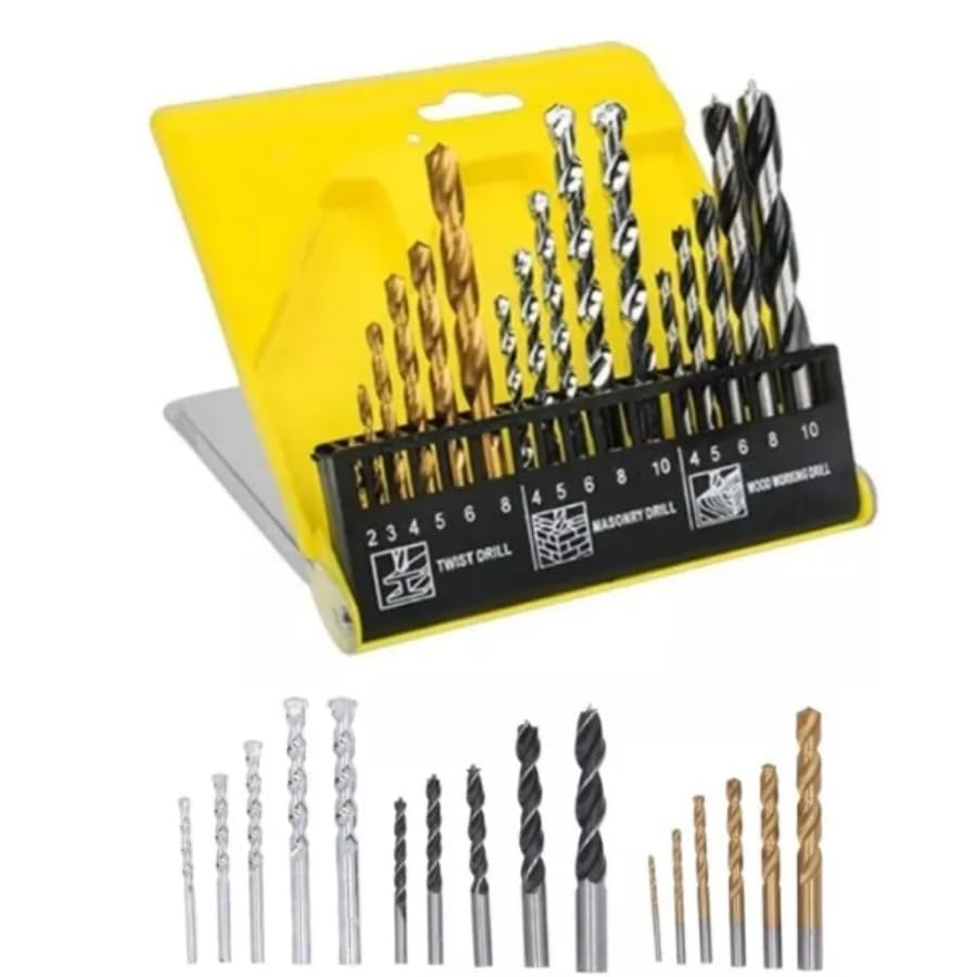 Kit de Brocas para Madeira, Ferro e Concreto, 16 Peças, com Estojo