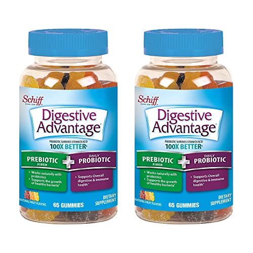 Digestive Advantage Prebiotic Fiber Plus Probiotic Gummies, 65 Count (Pack of 2)