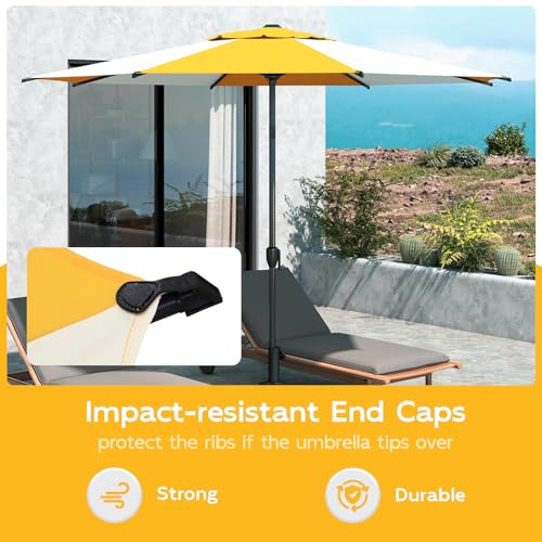 Image of Abba Patio 9FT Lyon Outdoor Patio Umbrella Outdoor Table Umbrella with Crank Market Umbrella 8 Sturdy Ribs UV Protection Waterproof and Push Button Tilt for Garden Deck Backyard Pool,Yellow & Cream