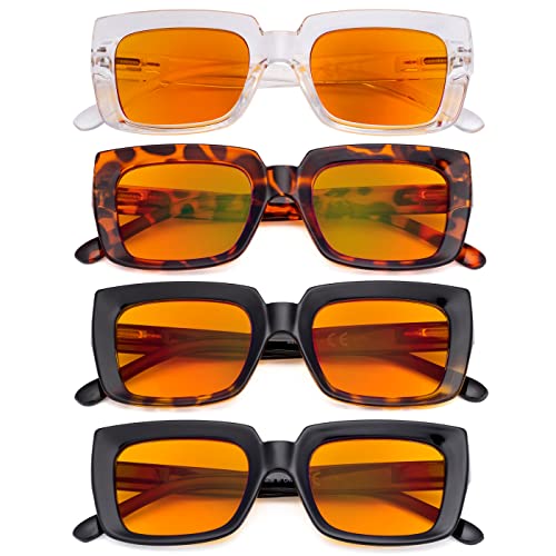 Image of Eyekepper 4 Pack Reading Glasses Blue Light Blocking Oversized Square Computer Readers Orange Tinted +0.50