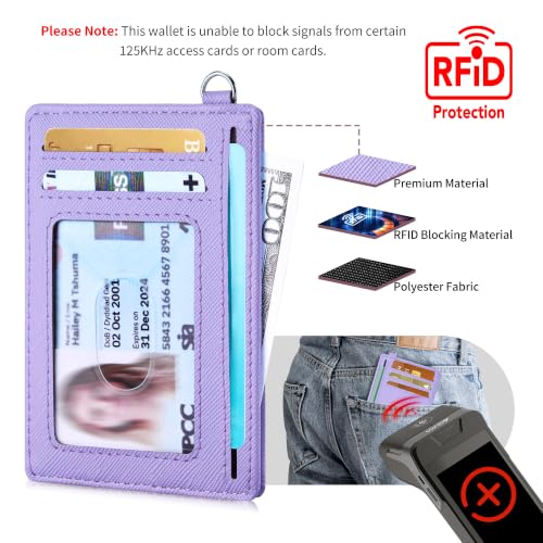 Image of Mayski Slim Wallet, Credit Card Holder for Women, Minimalist Front Pocket RFID Blocking Card Cases, Small Wallet Women Men(Cross Light Purple)