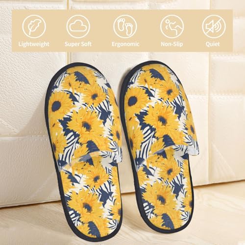 Blue Striped Sunflower Print House Slippers For Women And Men,Soft Slippers With Memory Foam,Non-Slip Indoor Home Shoes2
