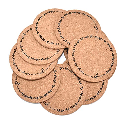 Xiuyer Posavasos Redondo de Corcho Natural, Juego de 10 Coaster Absorbente 5mm Estera de Taza Cafe Bebidas Posavasos Protectores para Hogar Oficina Restaurante Barra Mesa(Dia. 10cm)