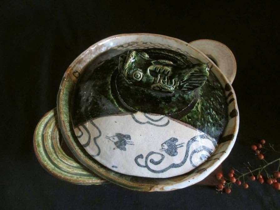 織部◇佐藤和次作品◇蟹の土鍋◇中古品 織部◇佐藤