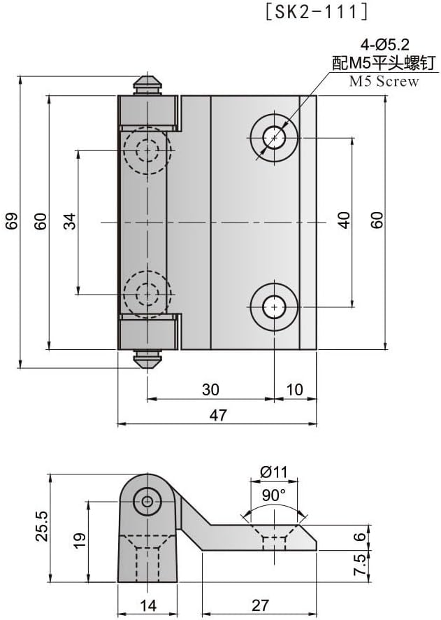 SK2-111 Electric Cabinet 180 Degree Black Zinc Alloy Hinge Butt Hinge 1Pcs