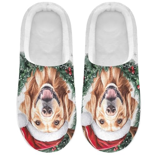 Christmas Golden Retriever Dog Santa Slippers for Women Men Indoor Slippers Memory Foam Fuzzy Slippers House Shoes for Indoor Outdoor Size 6/7 214b6535