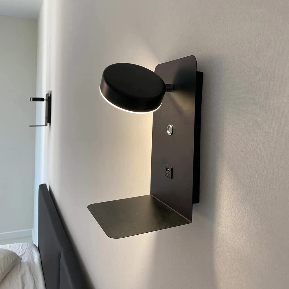 Lampa ścienna, lampka nocna, lampka do czytania 12 W, obracana o 330° lampa LED z przełącznikiem i portem ładowania USB, do sypialni, salonu, biura, hosta