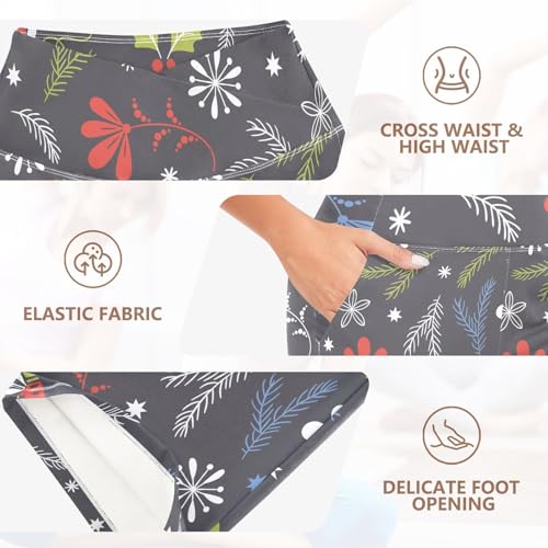 KLL Calças de ioga femininas de cintura alta com estampa de Natal para inverno e controle de barriga