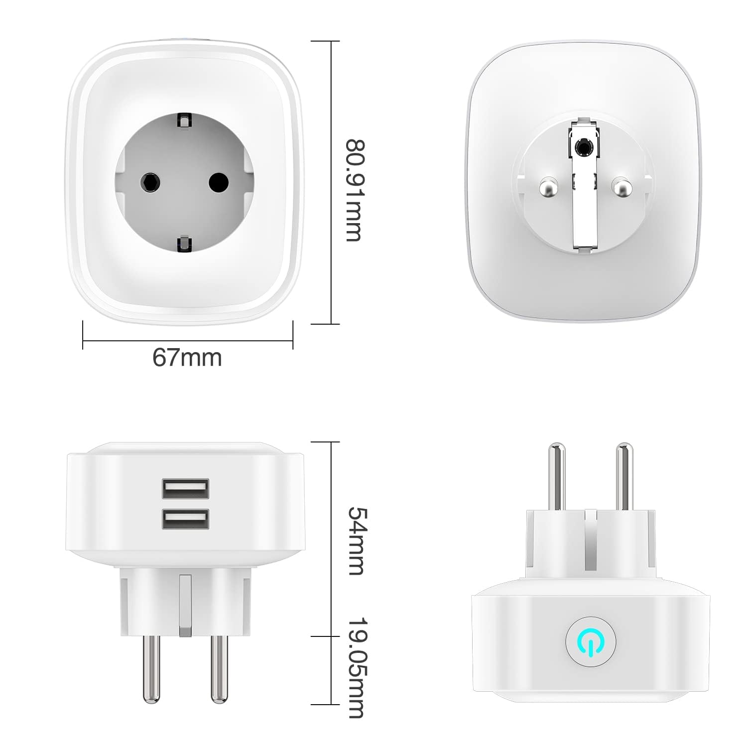 GHome Smart Presa WiFi Con 2 USB E Misurazione Consumi, 16A, 2 Pezzi | Controllo Tramite App, Compatibile Con Alexa E Google Home, Controllo Vocale, Programma E Timer, WiFi 2,4 GHz