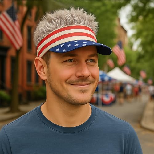 Image of Mens Visor with Hair Fake Hat with Hair for Men Funny Golf Hats Wig Hat Spiked Adjustable Baseball Cap