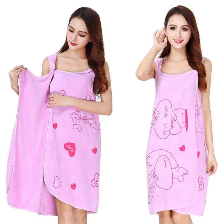 SAVARA Wearable Bathrobe for Women and Girls, Quick Dry Microfiber Bath Towel Dress, Soft Absorbent Shower Wrap, Lightweight for Home, Spa, Travel