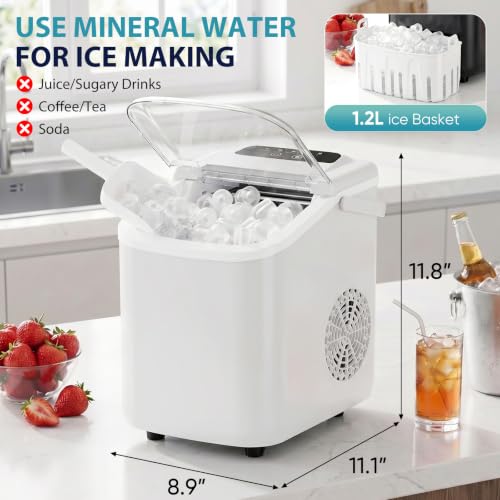Image of DUMOS Ice Maker Countertop, Ice Machine with Portable Handle, Basket and Scoop, 26lbs Daily, 9 Bullet Cubes in 6-8 Mins, Auto-Cleaning for Home, Kitchen, Office, Outdoors, RV Camping