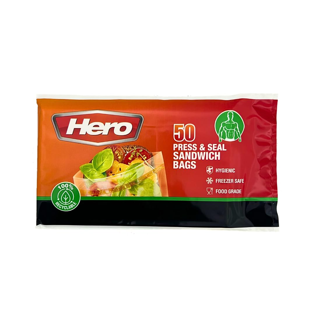 Hero Clear 50 X Sealable Freezer Bags, Press Seal Food Reusable Sandwich Food, Bpa Free Click Lock, Food Storage Freezer Bags For Fruits,Meat,Grains,Vegetables,Sweets