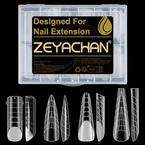 ZEYACHAN 96Pcs Unghie Finte Nail System Dual Nail Form,4 Stili Acrilico Tips Unghie con Scala Graduata per Unghie Strumenti per Manicure,Ricostruzioni ManiNails e Tip Nail Art,Capsule