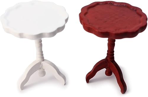 Miniatura 7 de Miniature Dollhouse End Table 112 Scale Wooden Furniture Round Side Tea Table Model for Dollhouse Living Room Scene Decoration Gift (Brown)