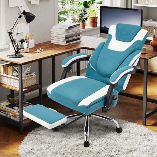Image of Massage Office Chair with Footrest,6-Point Vibration and Heat Executive Office Chairs,Ergonomic Desk Chair for Heavy People,500LBS Big and Tall Office Chair,Bluewhite
