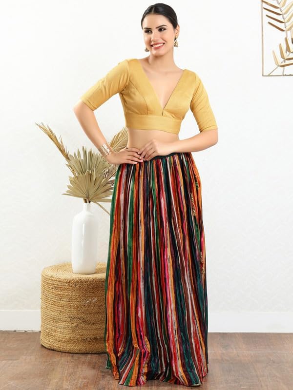 Dupion Silk Solid Non Padded Saree Blouse Top V-Neck Short Sleeves Hook and Eye Closure and Tie-Up Back Choli