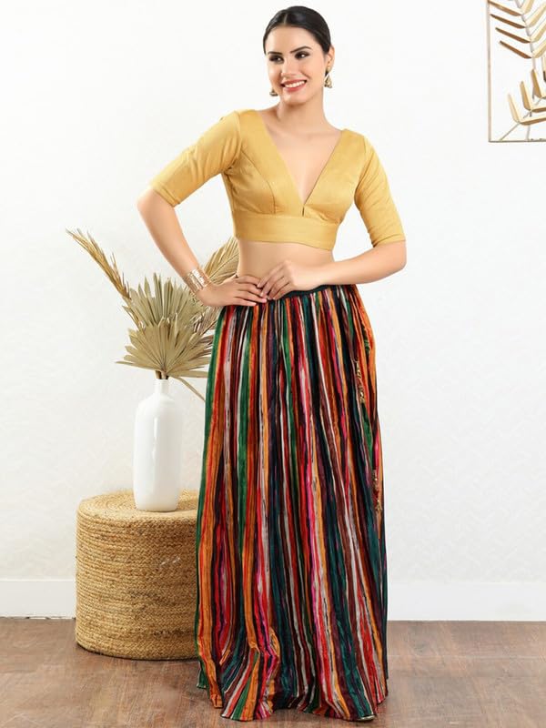 Image of Dupion Silk Solid Non Padded Saree Blouse Top V-Neck Short Sleeves Hook and Eye Closure and Tie-Up Back Choli