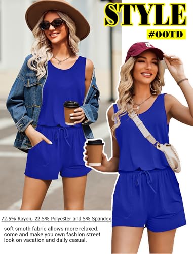 Image of ADOME Rompers for Women Summer Sleeveless Scoop Neck Tank Top Casual Short Jumpsuit Rompers with Pockets