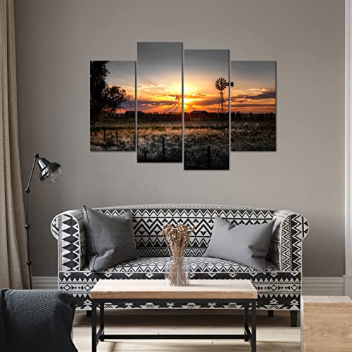 LevvArts-Farm-Landscape-Pictures-Wall-Art-Decor-Rustic-Farmhouse-Windmill-at-Sunset-Scenery-Photograph-Painting-Giclee-Print-on-Canvas-Set-of-4-Gallery-Wrap-Ready-to-Hang LevvArts Farm Landscape Pictures Wall Art Decor Rustic Farmhouse Windmill at Sunset Scenery Photograph Painting Giclee Print on Canvas Set of 4 Gallery Wrap Ready to Hang