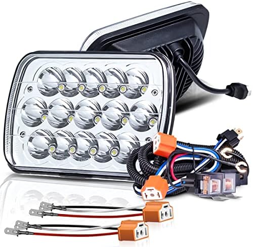 LedNenon H6054 5x7 7x6In LED Headlights Dot Approved with H4 Relay Wiring Harness Kit H4 Sockets Rectangular 5x7 Headlight 45W High/Low Beam Headlamps H4 9003 Plug for J-eep Off-Road Truck Chevy Ford